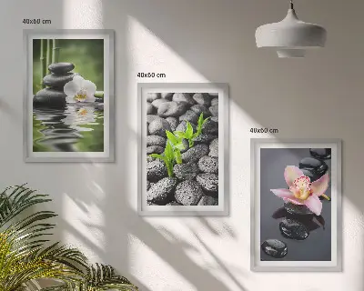 Conjunto de quadros para sala de estar com composição zen serena de flores e água