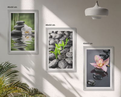 Conjunto de quadros para sala de estar Uma composição zen serena de flores e água.