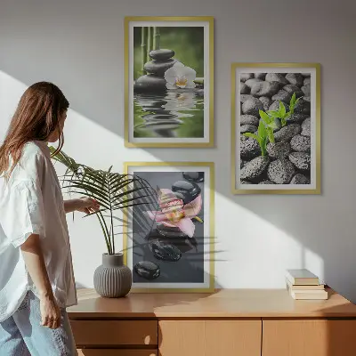 Conjunto de quadros para sala de estar com composição zen serena de flores e água