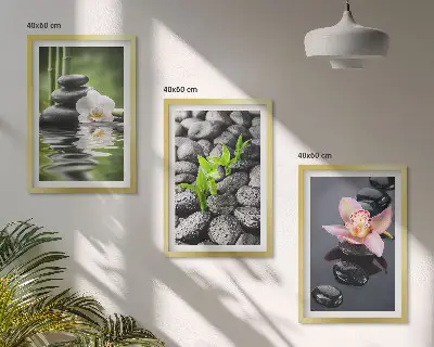 Conjunto de quadros para sala de estar com composição zen serena de flores e água