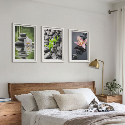 Conjunto de quadros para sala de estar Uma composição zen serena de flores e água.