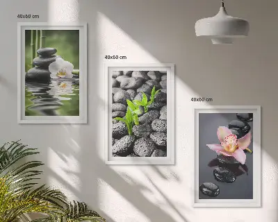 Conjunto de quadros para sala de estar com composição zen serena de flores e água