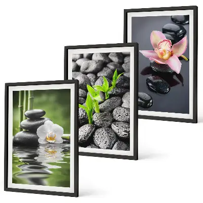 Conjunto de quadros para sala de estar com composição zen serena de flores e água