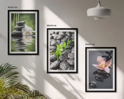 Conjunto de quadros para sala de estar com composição zen serena de flores e água