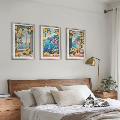Conjunto de quadros para sala de estar Limões italianos com janela para o mar