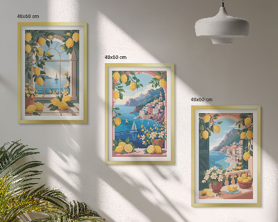 Conjunto de quadros para sala de estar Limões italianos com janela para o mar