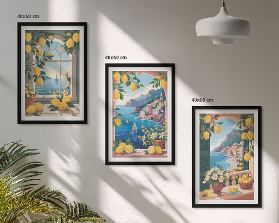 Conjunto de quadros para sala de estar Limões italianos com janela para o mar