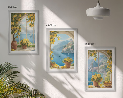 Composição de quadros moderna Paisagens do mar, limões, janelas
