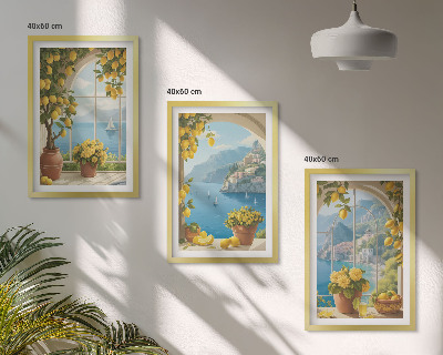 Composição de quadros moderna Paisagens do mar, limões, janelas