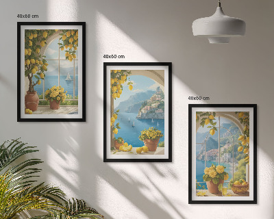 Composição de quadros moderna Paisagens do mar, limões, janelas