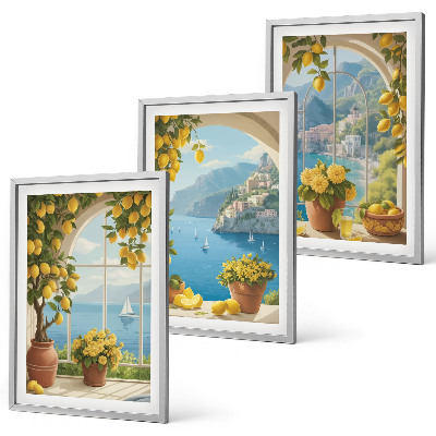 Composição de quadros moderna Paisagens do mar, limões, janelas