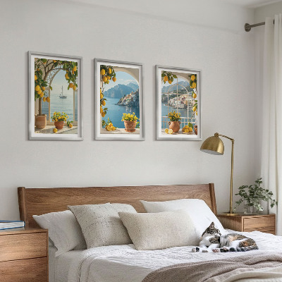 Conjunto de 3 quadros com moldura flores de limão da cidade litorânea