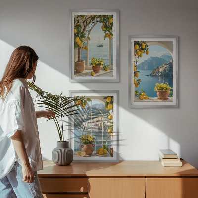 Conjunto de 3 quadros com moldura flores de limão da cidade litorânea
