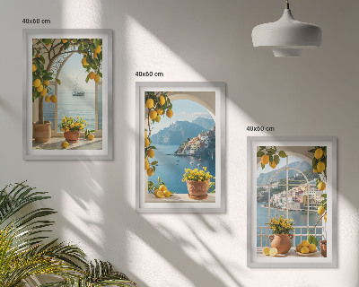 Conjunto de 3 quadros com moldura flores de limão da cidade litorânea