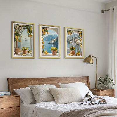 Conjunto de 3 quadros com moldura flores de limão da cidade litorânea