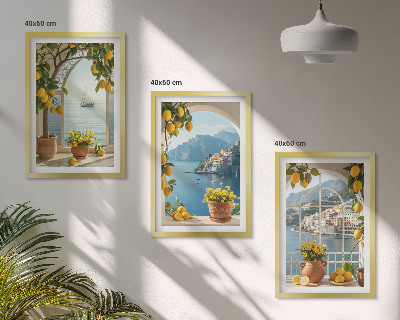 Conjunto de 3 quadros com moldura flores de limão da cidade litorânea