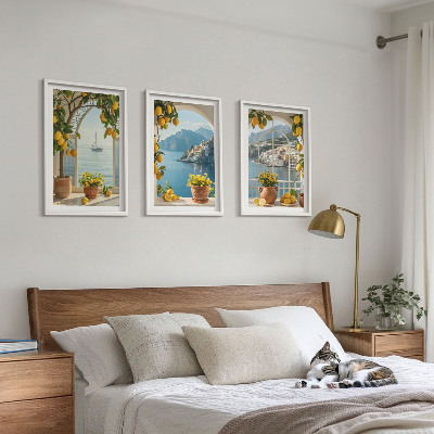 Conjunto de 3 quadros com moldura flores de limão da cidade litorânea