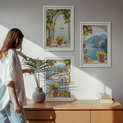 Conjunto de 3 quadros com moldura flores de limão da cidade litorânea