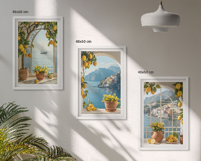 Conjunto de 3 quadros com moldura flores de limão da cidade litorânea