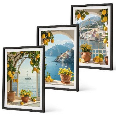 Conjunto de 3 quadros com moldura flores de limão da cidade litorânea