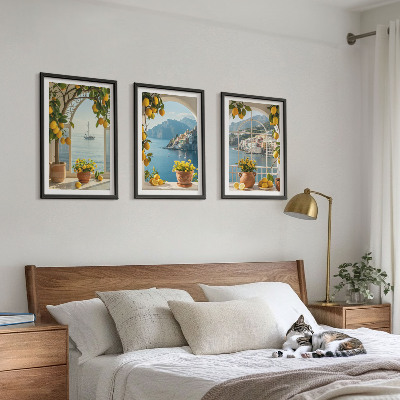 Conjunto de 3 quadros com moldura flores de limão da cidade litorânea