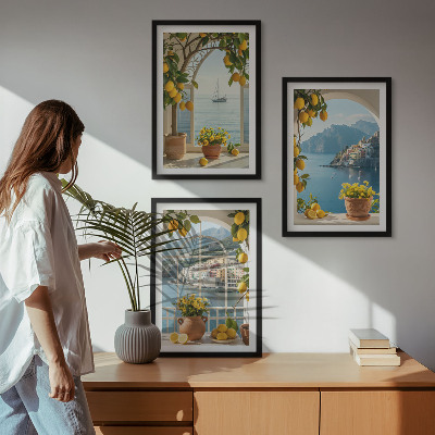 Conjunto de 3 quadros com moldura flores de limão da cidade litorânea