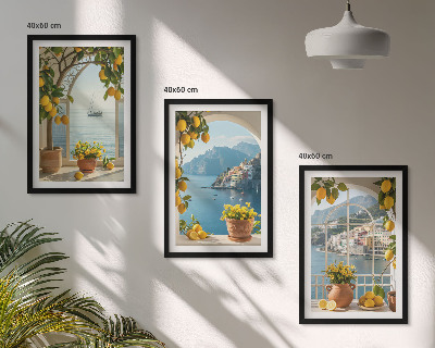 Conjunto de 3 quadros com moldura flores de limão da cidade litorânea