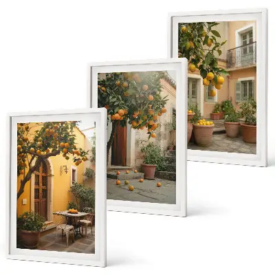 Conjunto de quadros para sala de estar modelo Sol cítrico do jardim