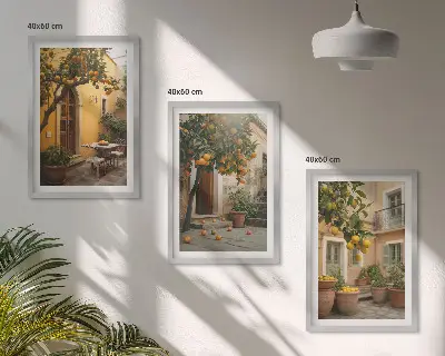 Conjunto de quadros para sala de estar modelo Sol cítrico do jardim