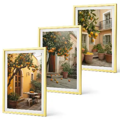 Conjunto de quadros para sala de estar modelo Sol cítrico do jardim