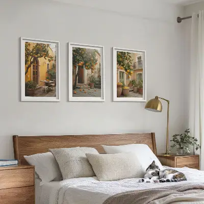 Conjunto de quadros para sala de estar modelo Sol cítrico do jardim