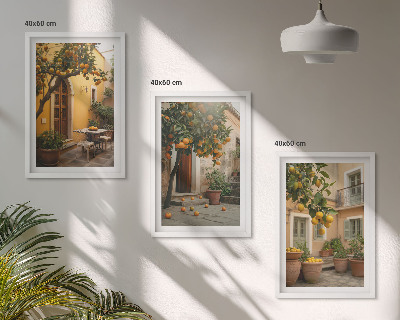 Conjunto de quadros para sala de estar Sol cítrico do jardim