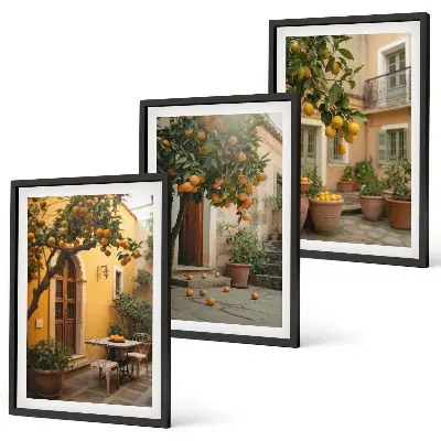 Conjunto de quadros para sala de estar modelo Sol cítrico do jardim