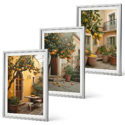 Conjunto de quadros para sala de estar modelo Sol cítrico do jardim