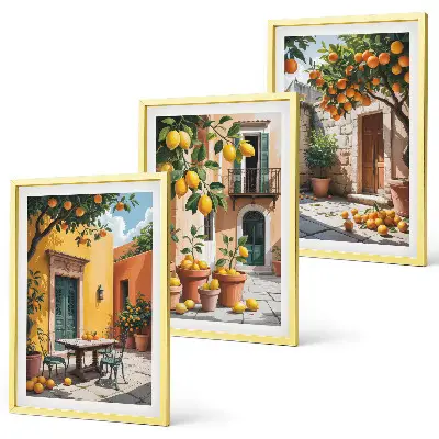 Composição de quadros moderna com frutas cítricas no jardim
