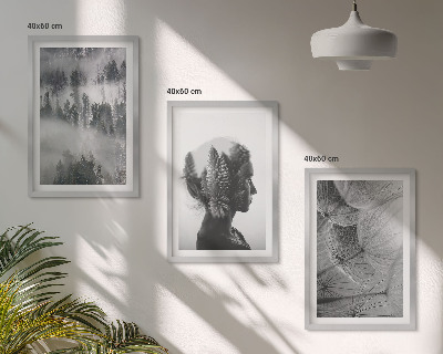 Conjunto de 3 quadros com moldura Floresta com neblina, retrato de árvore e dente-de-leão