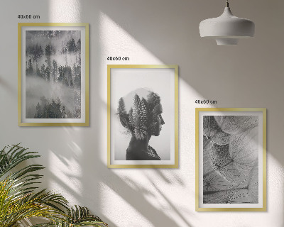 Conjunto de 3 quadros com moldura Floresta com neblina, retrato de árvore e dente-de-leão
