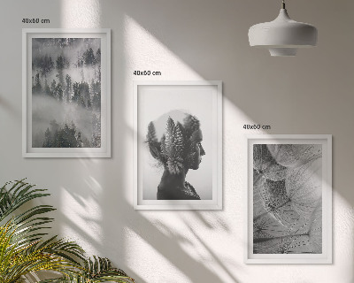 Conjunto de 3 quadros com moldura Floresta com neblina, retrato de árvore e dente-de-leão
