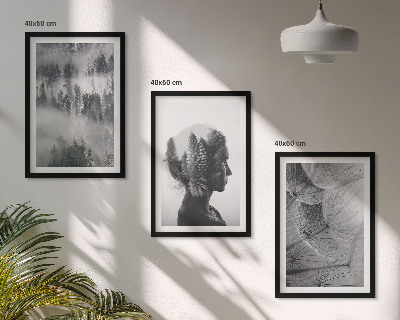 Conjunto de 3 quadros com moldura Floresta com neblina, retrato de árvore e dente-de-leão