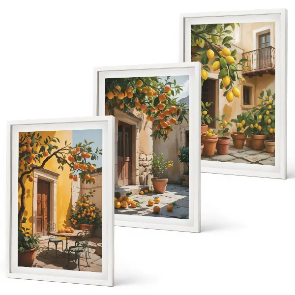 Conjunto de quadros para sala de estar com estampas de plantas cítricas para pátio
