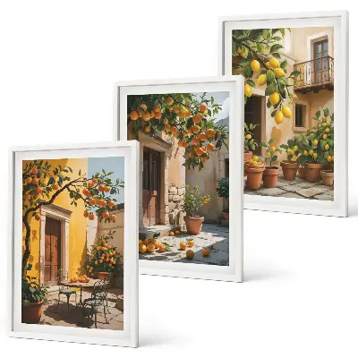 Conjunto de quadros para sala de estar com estampas de plantas cítricas para pátio