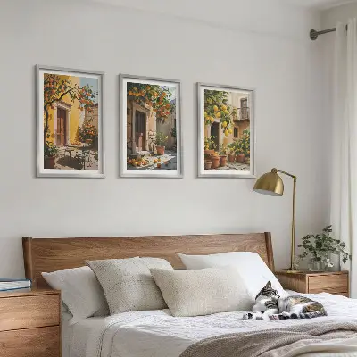 Conjunto de quadros para sala de estar com estampas de plantas cítricas para pátio