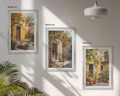Conjunto de quadros para sala de estar com estampas de plantas cítricas para pátio