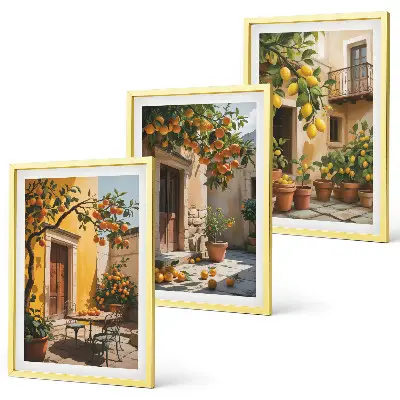 Conjunto de quadros para sala de estar com estampas de plantas cítricas para pátio