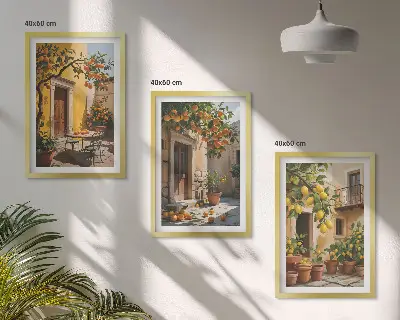 Conjunto de quadros para sala de estar com estampas de plantas cítricas para pátio