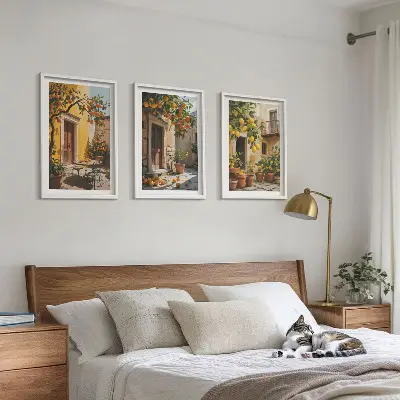 Conjunto de quadros para sala de estar com estampas de plantas cítricas para pátio