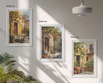 Conjunto de quadros para sala de estar com estampas de plantas cítricas para pátio