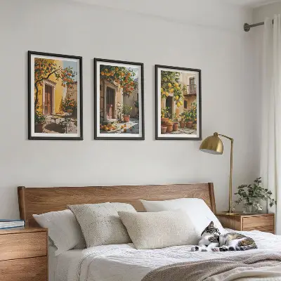 Conjunto de quadros para sala de estar com estampas de plantas cítricas para pátio