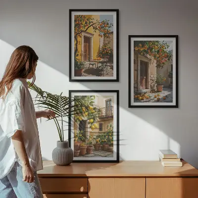 Conjunto de quadros para sala de estar com estampas de plantas cítricas para pátio