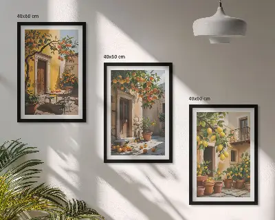 Conjunto de quadros para sala de estar com estampas de plantas cítricas para pátio